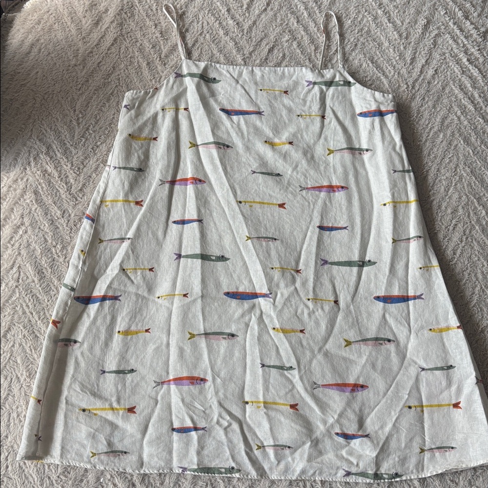 STAUD Laura Linen Colorful Fish Print Mini Dress L - Picture 4 of 4